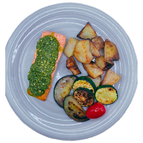 Salmon al pesto con patatas